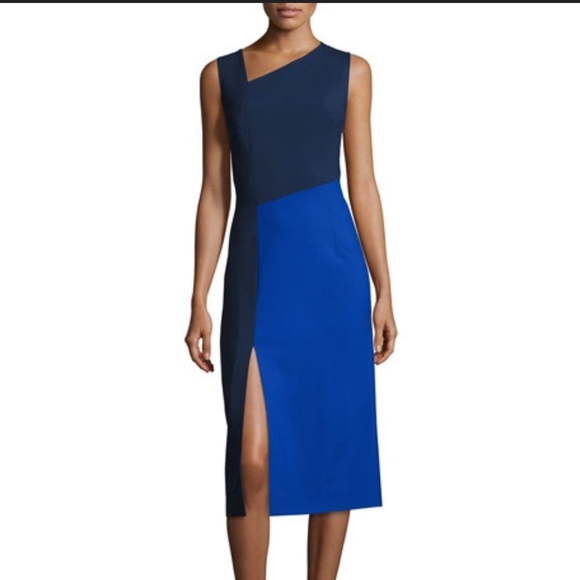 Diane Von Furstenberg Blue Colorblock Asymmetric MIDI Dress Size 4 Spring Summer - Picture 1 of 10